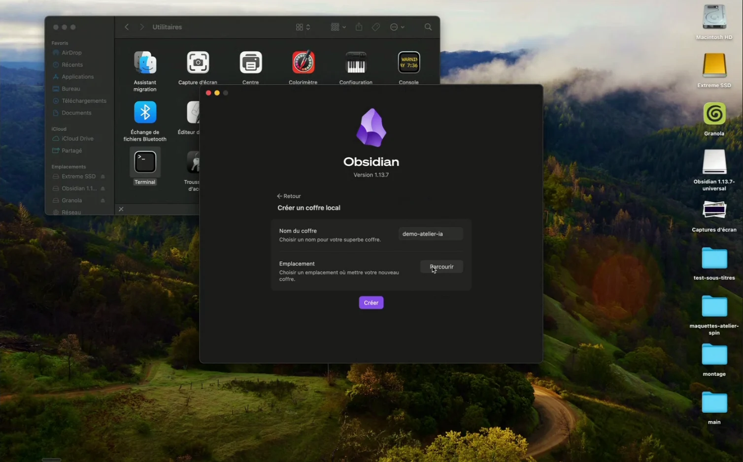 Création d'un coffre local dans Obsidian