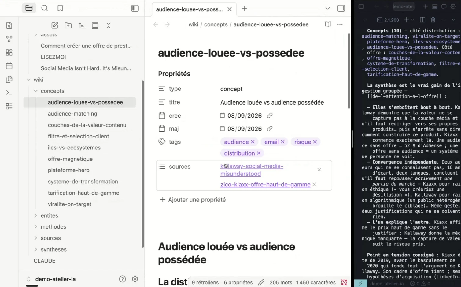 Une page concept créée par l'IA dans le wiki