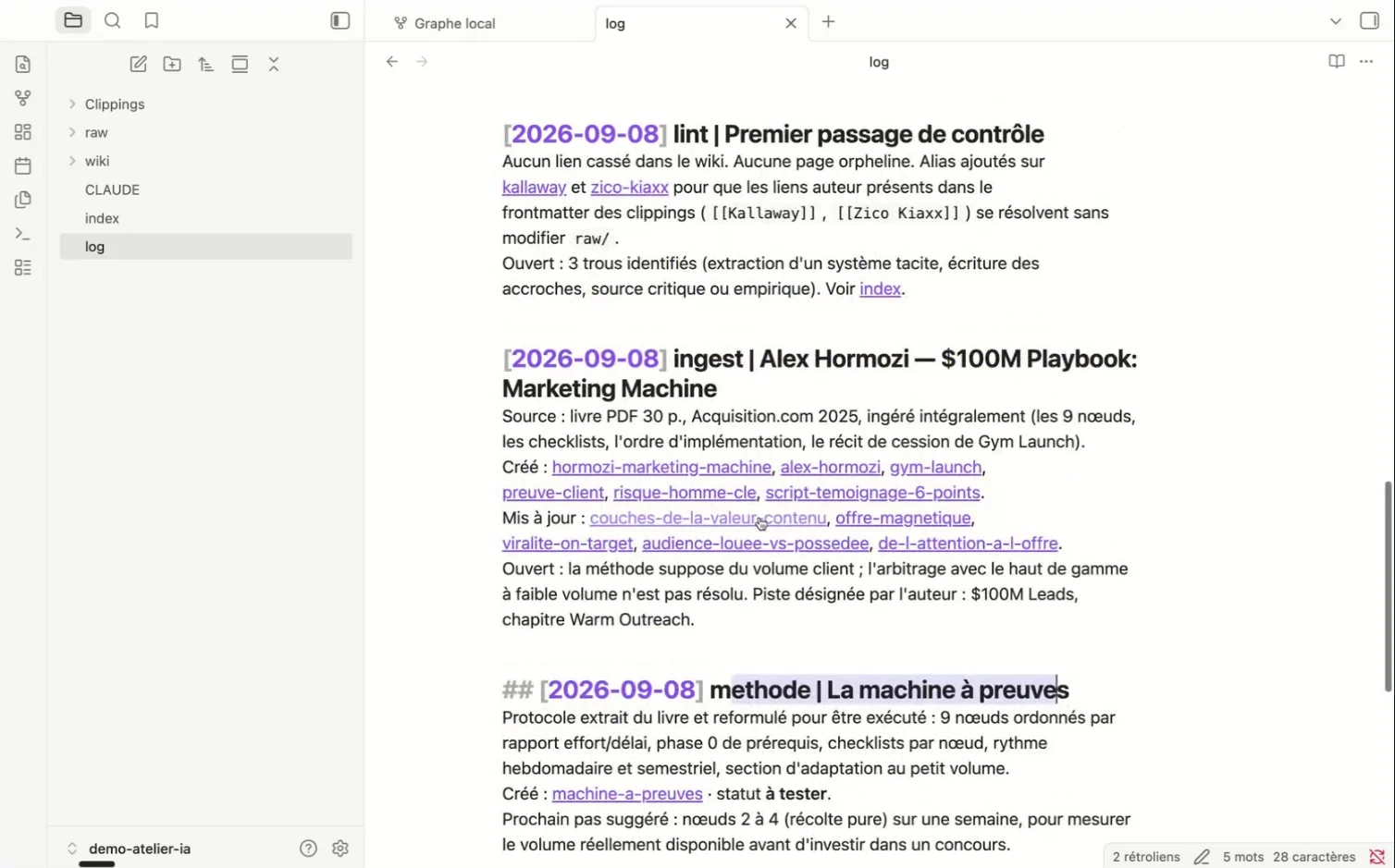 Le journal log.md tenu par l'IA