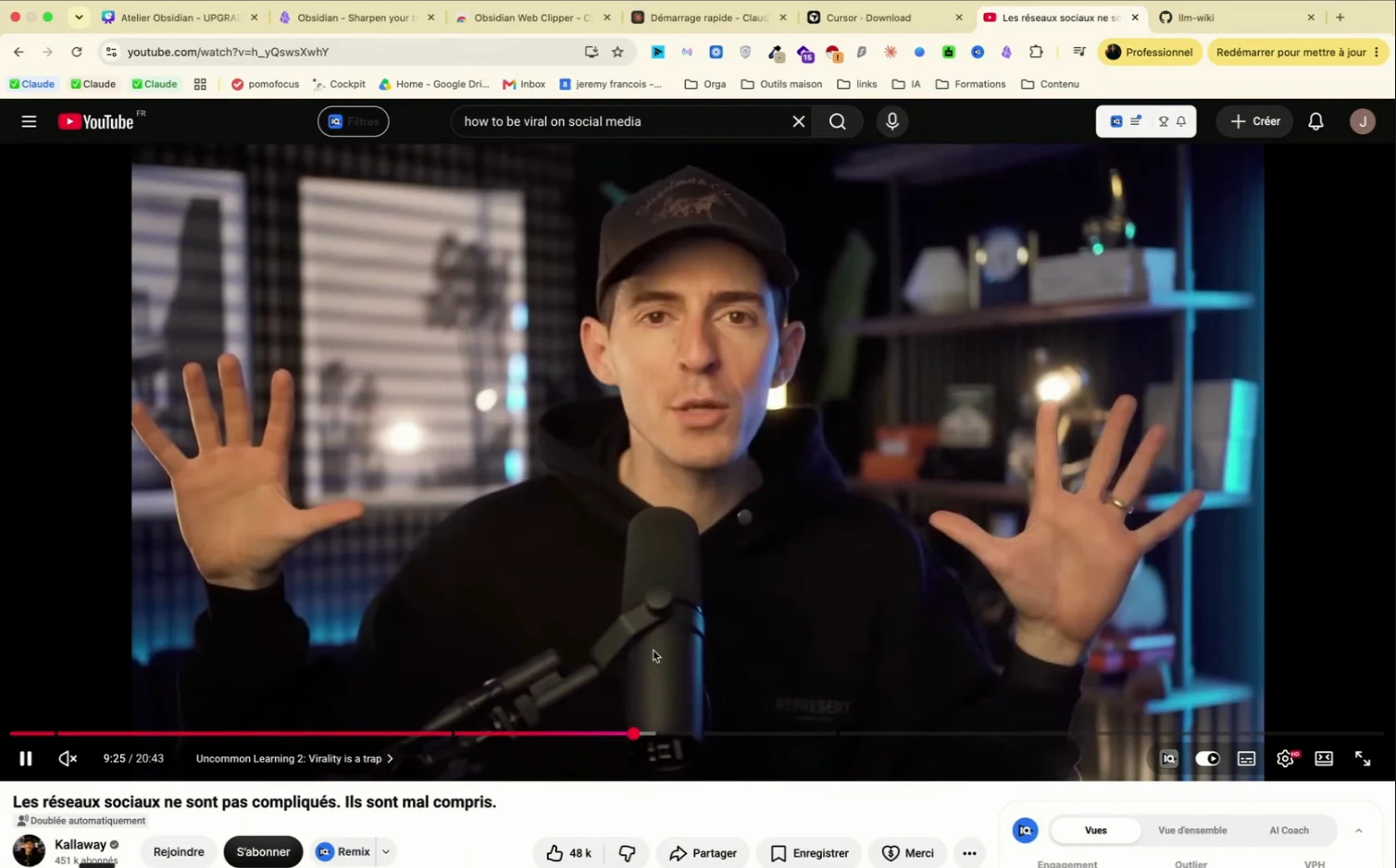 Une vidéo YouTube ouverte dans le navigateur