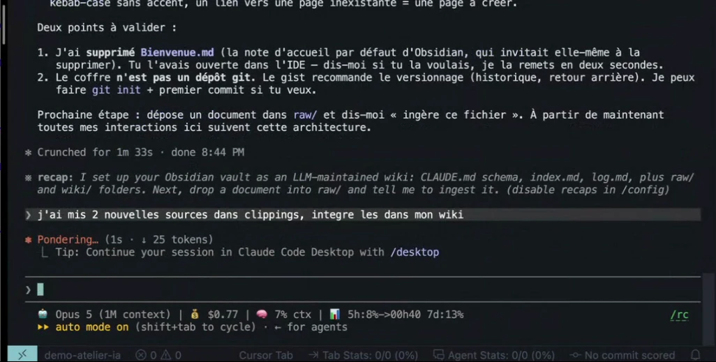 Le prompt d'intégration tapé dans Claude Code